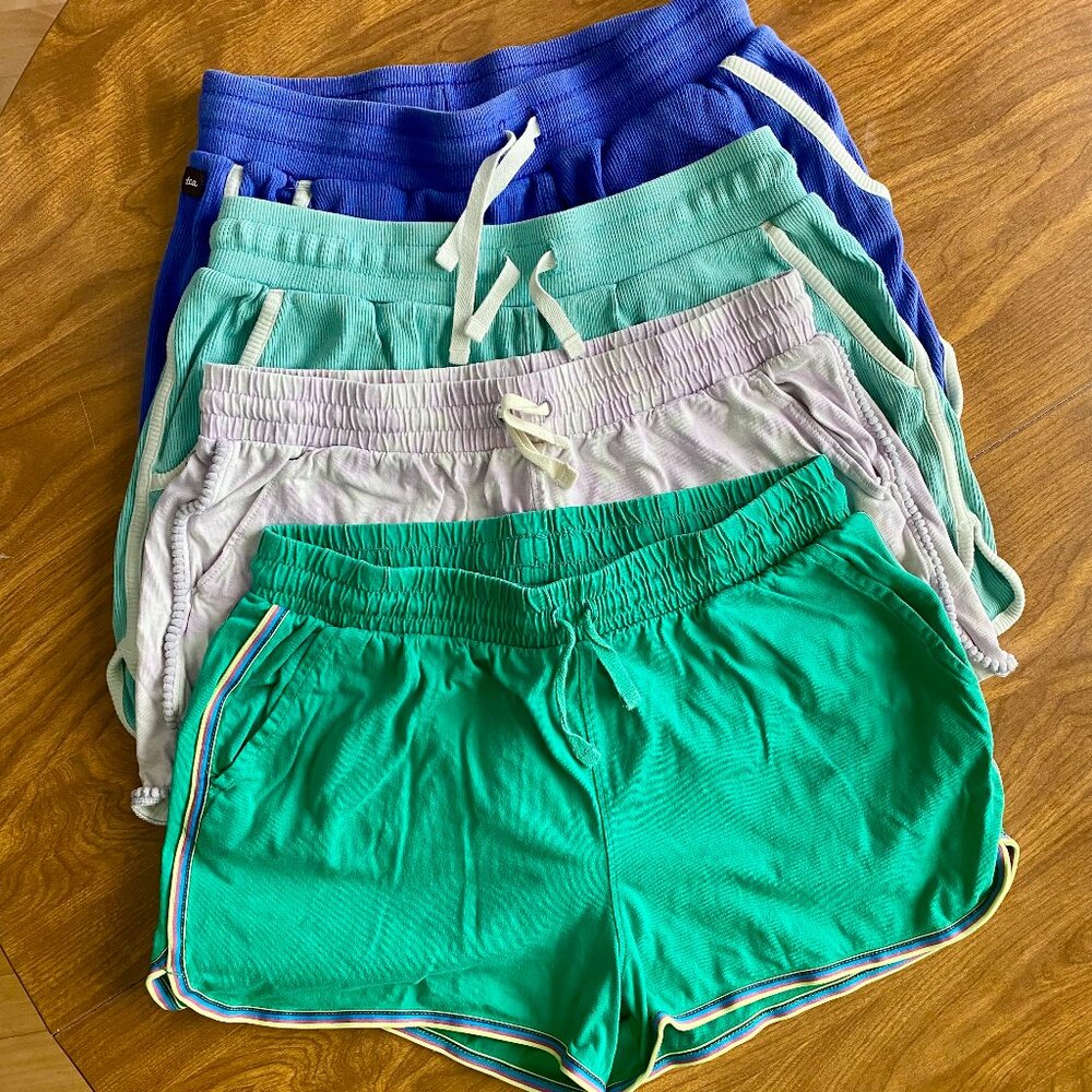 Tea Collection 4 shorts--Green, Pastel Violet/White, Lt Green, & Blue, All Sz 16